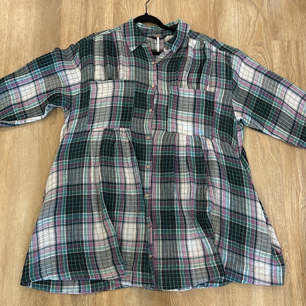 Free People Cabincore Womens The Voyage shirt dress in twilight combo size S - Picture 2 of 11